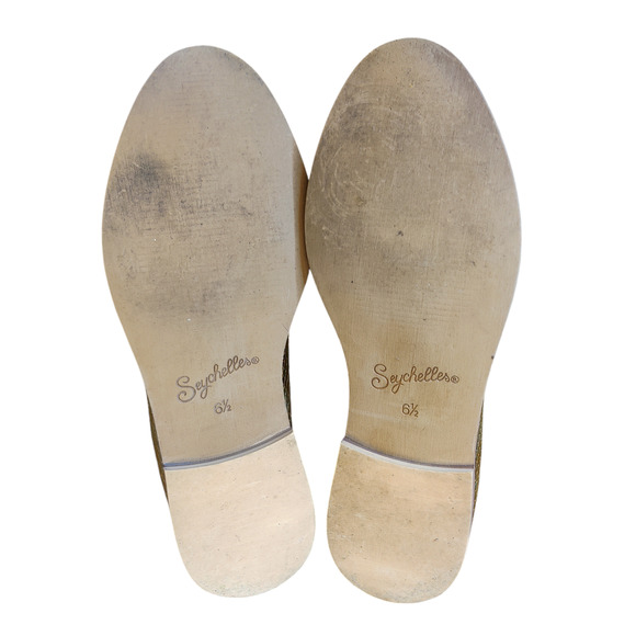 Seychelles Gold Metallic Powerful Leather Snakeskin Fringe Loafers 6.5 Holiday - Picture 9 of 13